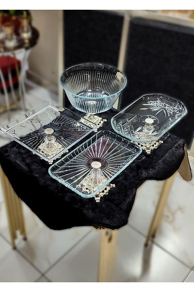 SEÇKİNEV Silver 4 Piece Table Presentation Plate Set with Casting Legs