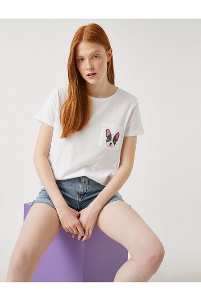 Koton Γυναικείο T-Shirt OFF WHITE εμπριμέ με λαιμόκοψη με κοντό μανίκι βαμβακερό
