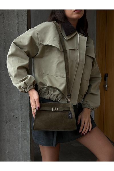 Night Zenda Model Suede Khaki Women's Hand and Shoulder Bag