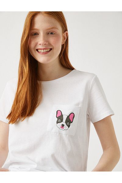 Koton Γυναικείο T-Shirt OFF WHITE εμπριμέ με λαιμόκοψη με κοντό μανίκι βαμβακερό