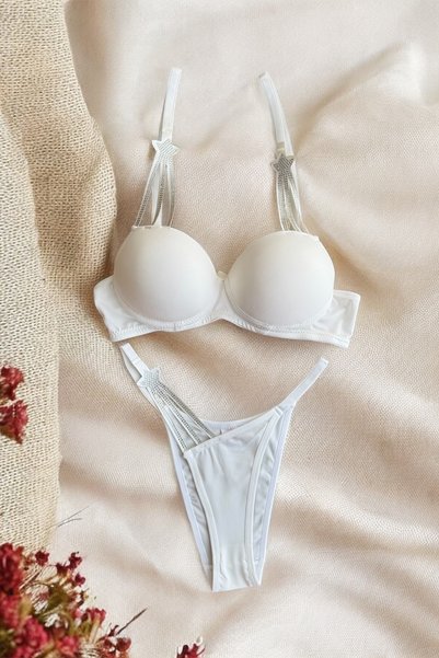 BLİSS WEAR FASHION Women's Stone Supported Bra Panty Set Underwear