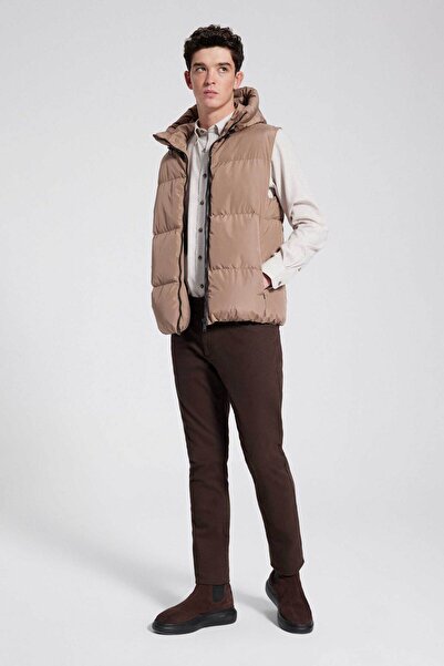 Twn Slim Fit Mink Απλό Γιλέκο Παλτό