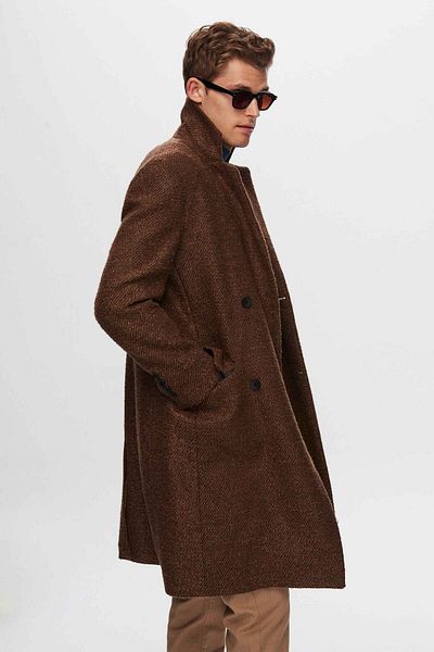 Twn Slim Fit Brown Curly Woolen Coat