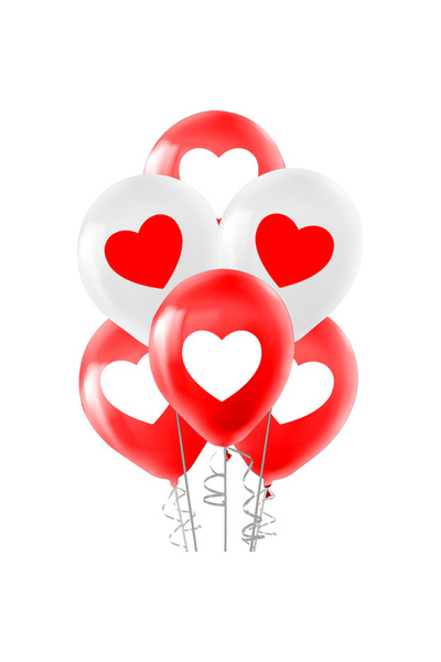 Party Country Pastel Balloon Printed 10Pcs - Red White Heart - Best Gift for ...