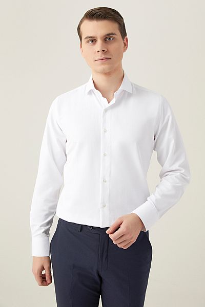 D'S Damat Comfort White Dobby Easy Iron πουκάμισο