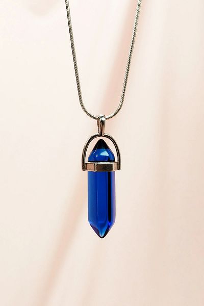Royaleks Sapphire Stone Chain Necklace - Designed and Chained, 3.5 cm Stone End: 20 cm Boxed