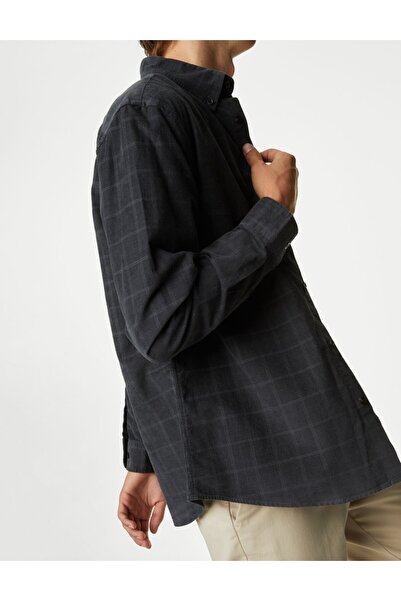 Marks & Spencer Saf Pamuklu Kadife Regular Fit Gömlek