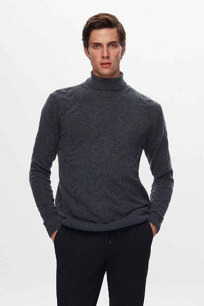 D'S Damat Πλεκτό πουλόβερ Ds Damat Regular Fit Indigo Jacquard Pattern