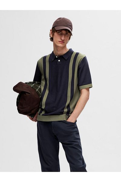 Selected Homme Polohemd aus Strick Colorblock