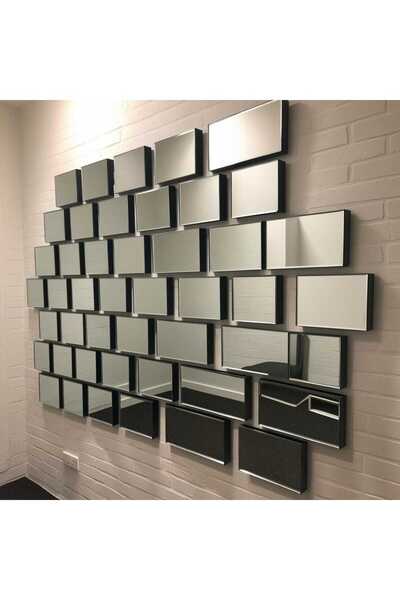 MAFRA Ayna Dekoratif Tuğla Desenli Gümüş Ayna 8 Adet 10x30 Cm Kendinden Yapış...