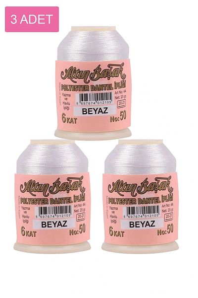Royaleks 3 Pieces of Gold Spike Needle and Lace Thread 20 Gr - Royaleks - No: White