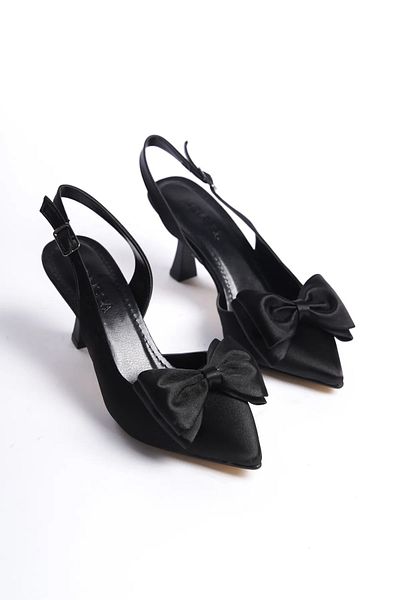 Zenvea Black Satin Women's Bow Evening Dress Shoes
