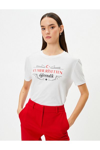 Koton Tricou cu imprimeu Republic Crew Deck cu mânecă scurtă Slim Fit