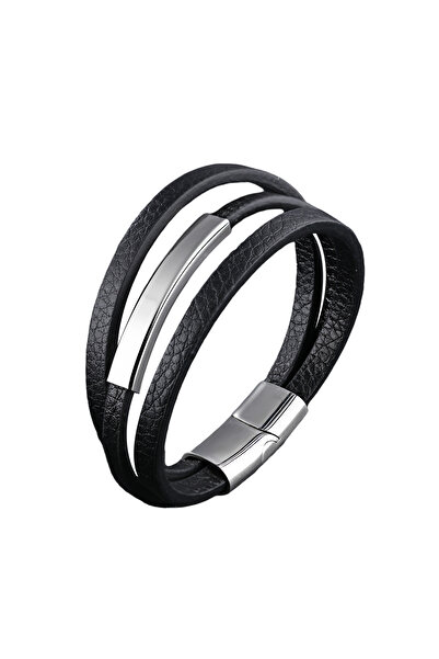 Lee Cooper 316L Paslanmaz Çelik Hakiki Deri Kordon Erkek Bileklik