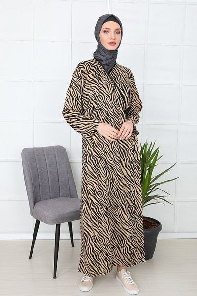 Kutay Collection Καφέ Βαμβακερό Κομψό Φόρεμα Προσευχής - Εποχιακό