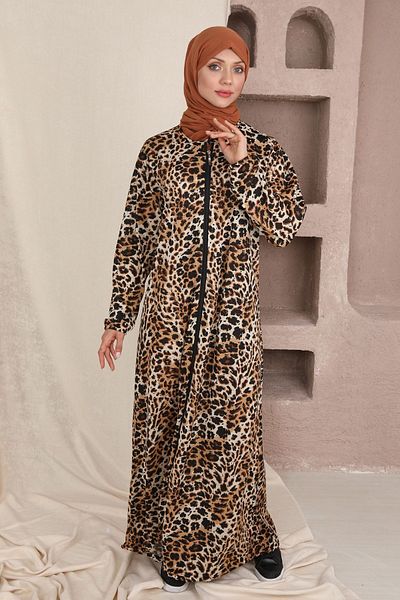 Kutay Collection Γυναικείο φόρεμα προσευχής με εποχιακό φερμουάρ με λεοπάρ