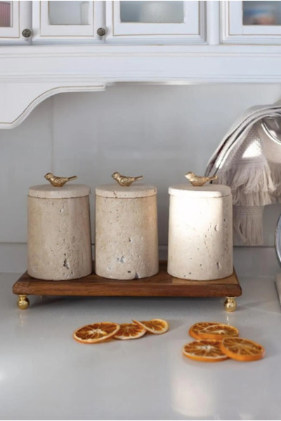 MIARIK DESIGN & DEKORASYON Dekoratif Traverten Mermer Gold Renk Kus Aksesuarl...