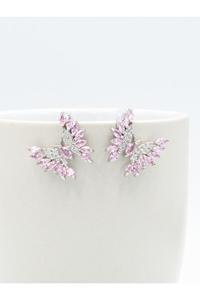 MUCCY Pieces of Style Pembe Taşlı Kelebek Pin Küpe 2 Cm