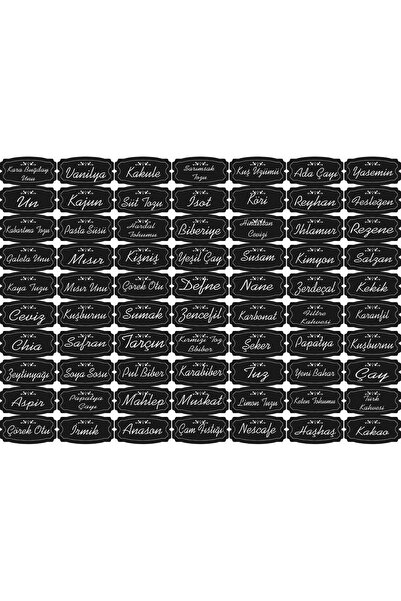 TayFa - 70 Çeşit Siyah Baharat Kavanoz Düzenliyeci Etiket Sticker
