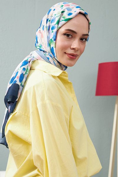 İpekhan Botanical Series Navy Blue Cotton Viscose Shall - 3023-04