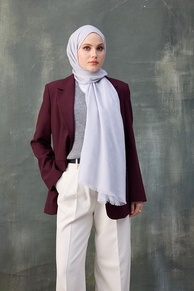 İpekhan Şal argintiu din bumbac cu model ondulat jacquard - 8010-06