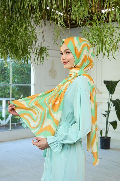 İpekhan Summer Sparkle Collection Soft Shawl Orange Light Green 3044-04