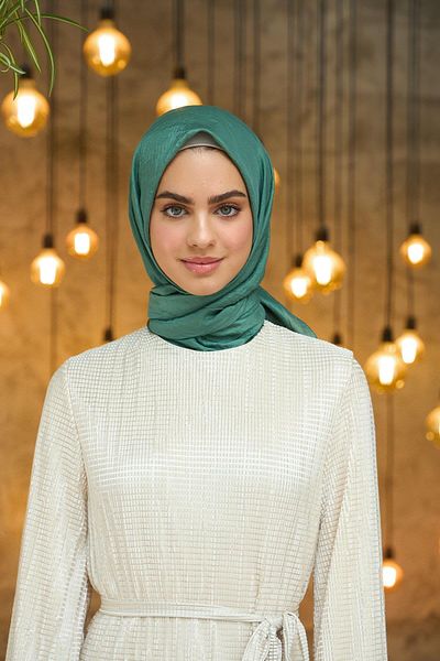 İpekhan Μεταξωτό κασκόλ Voile με απλό σχέδιο Pine Green - 10100-31