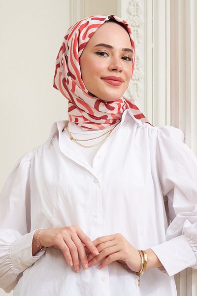 İpekhan Viscose Cotton Spiral Shawl - Coral 3015-09