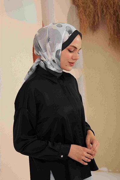 İpekhan Μαύρο γκρι Comfort Flowers Shawl - 3027-09