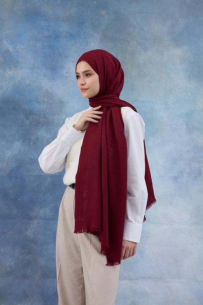 İpekhan Şal jacquard din bumbac cu model picioare de gâscă Roşu Claret 8011-02