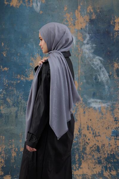 İpekhan Square Pattern Cotton Jacquard Shawl Lavender Grey 8012-04