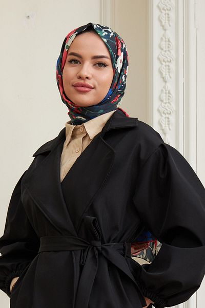 İpekhan Rose Cotton Viscose Shawl Red Black