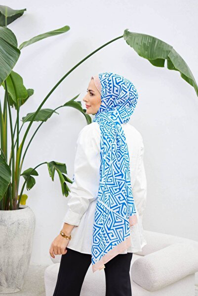 İpekhan Colorday Pure Soft Shawl White Blue 3040-11