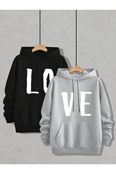 Tarzsokak سويت شيرت أسود بقلنسوة للزوجين ملابس للزوجين