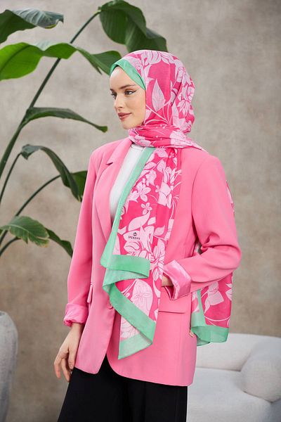 İpekhan Nature Fulya Μαλακό Σάλι Πράσινο Ροζ 3041-04