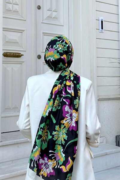 İpekhan Nature Freesia Μαλακό Σάλι Μαύρο Πράσινο 3038-12