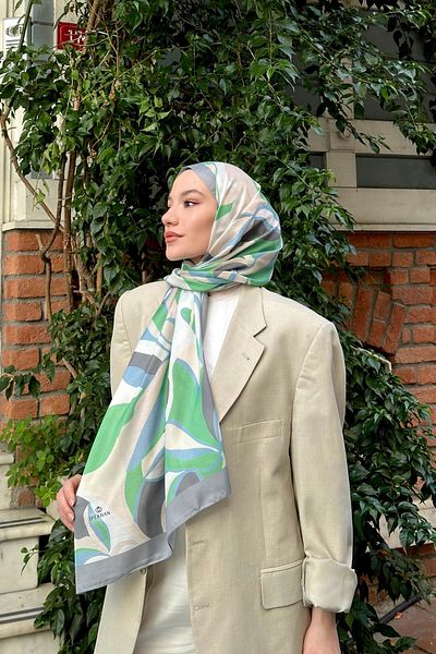 İpekhan Μαλακό σάλι Green Grey Nature Lilyum - 3036-16