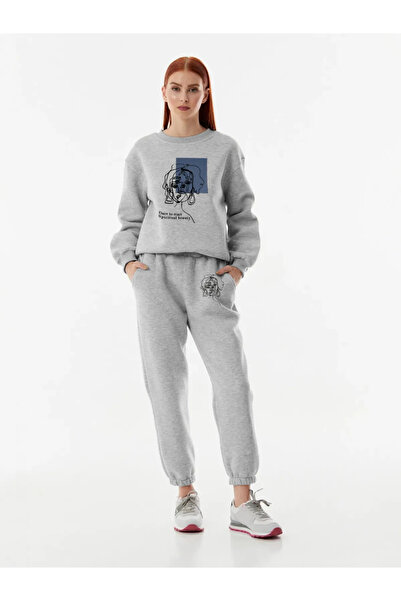 Arwen Fashion Kiz Image Printed Gray Elofman Set Hooded