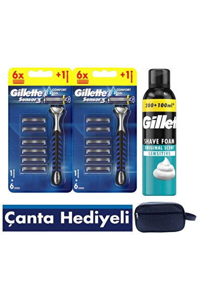 Gillette Sensor3 2 Makine+ 12 Yedek Tıraş Bıçağı+300 ML köpük+Çanta