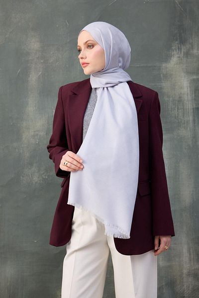 İpekhan Şal argintiu din bumbac cu model ondulat jacquard - 8010-06