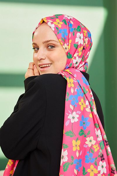 İpekhan Amelia μοτίβο βαμβακερό σάλι φούξια 3025-09