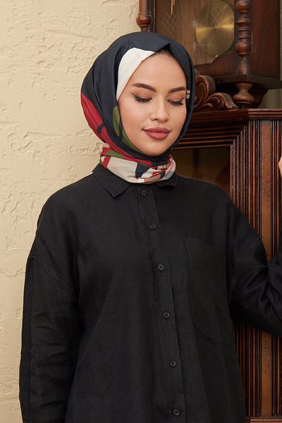 İpekhan Red Black Hawaiian Cotton Viscose Shawl