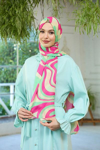 İpekhan Soft Shawl Green Pink Summer Sparkle Collection - 3044-07