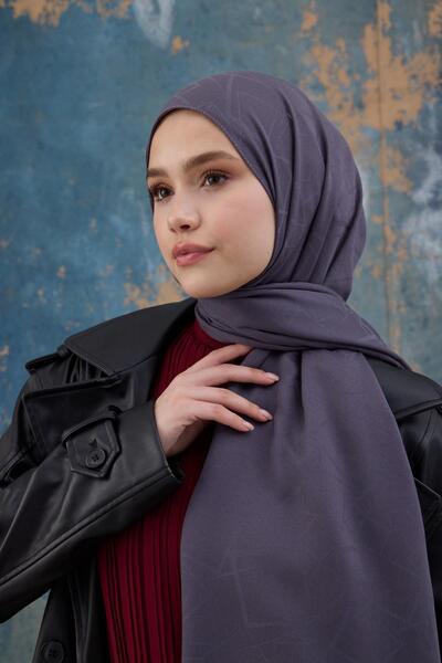 İpekhan Square Pattern Cotton Jacquard Shawl Smoked 8012-05