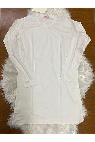 skycott Long Sleeve Tshirt Body White Color Basic Plain Patternless Tall Tunic T-Shirt