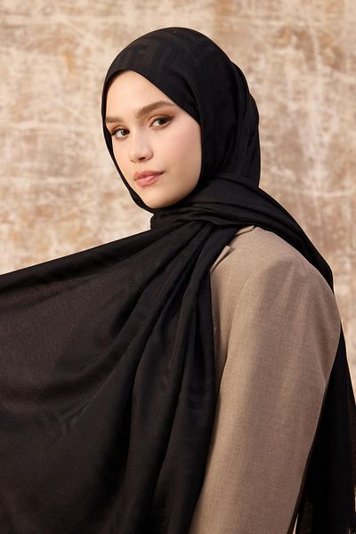 İpekhan Σάλι Fendi Pattern Cotton Jacquard Μαύρο 8009-10