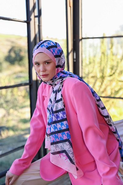 İpekhan Boheme Collection Μαλακό Σάλι Ροζ Μπλε 3043-05