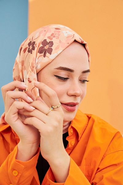 İpekhan Amelia Patterned Cotton Shawl Salmon 3025-22