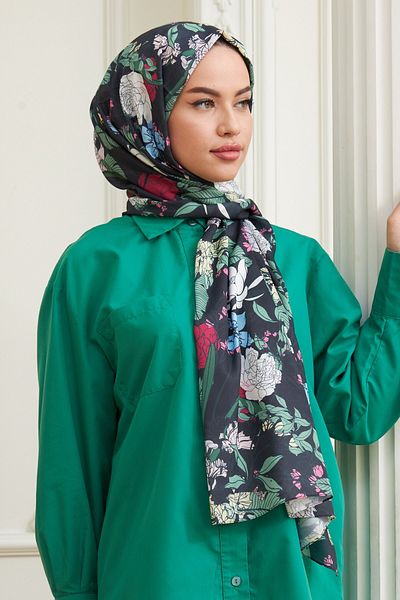 İpekhan Peony Cotton Viscose Shawl Vivid Black