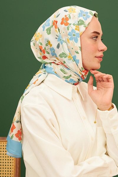 İpekhan Şal din bumbac cu model Amelia Albastru 3025-02